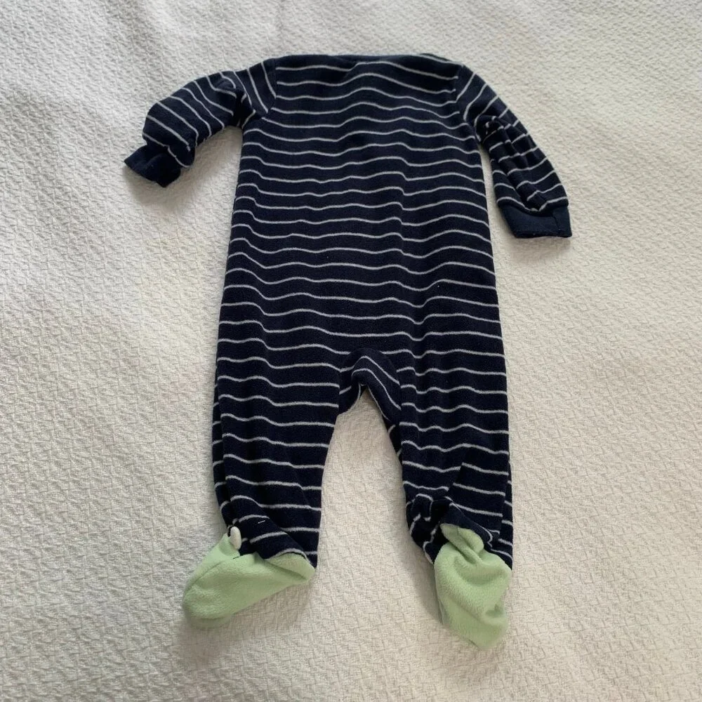 5/$25‎ Carters Baby Boy 3M Navy Striped Monster Fleece Footed Sleeper Pajamas